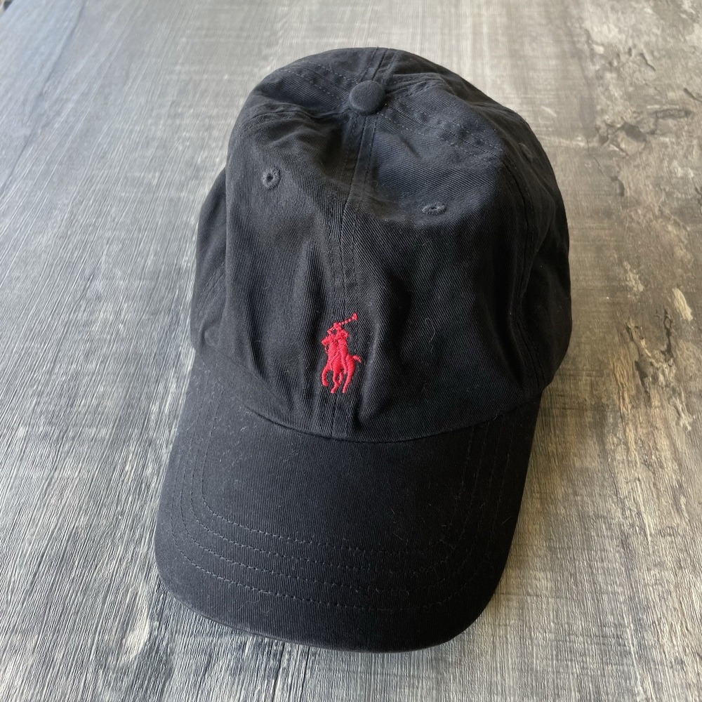 Polo Ralph Lauren Black Hat Red Pony Logo Adjustable Strapback Baseball Dad Cap